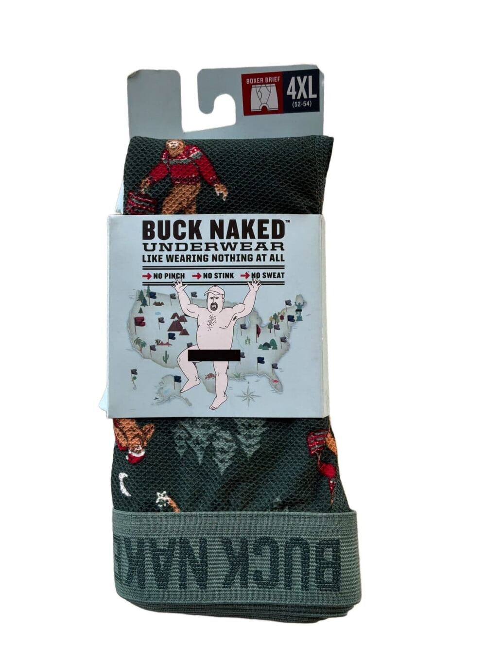 Duluth Trading Buck Naked Boxer Briefs Mens 4XL 52-54 Green Bigfoot Sasquatch NW